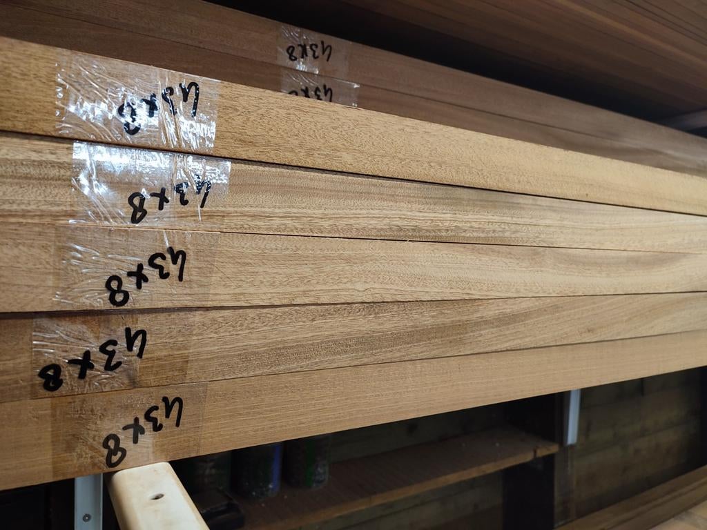 Mahonie hardhouten latten 43x8mm div. lengtes, Doe-het-zelf en Verbouw, Hout en Planken, Minder dan 25 mm, Nieuw, Ophalen of Verzenden