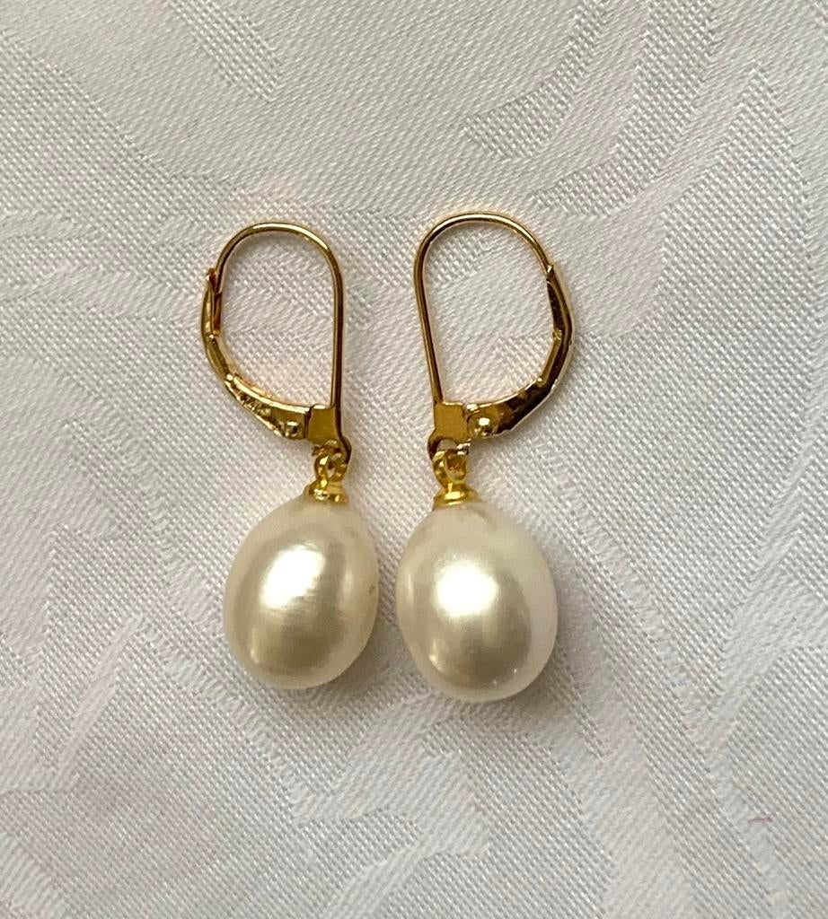 Elegante Druppelvormige Zuidzee parel oorbellen 14K, Hangers, Wit, Nieuw, Ophalen of Verzenden