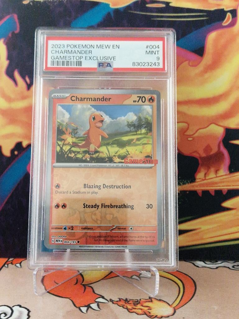 PSA 9 Charmander - Mew 151 - Gamestop Exclusive Promo, Ophalen of Verzenden, Nieuw, Losse kaart, Foil