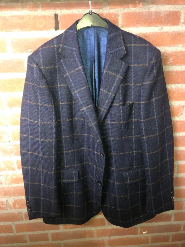 Blauwe Eduard Dressler geruite blazer 100% Zuivere wol Mt 52, Ophalen of Verzenden, Zo goed als nieuw, Maat 52/54 (L), Blauw
