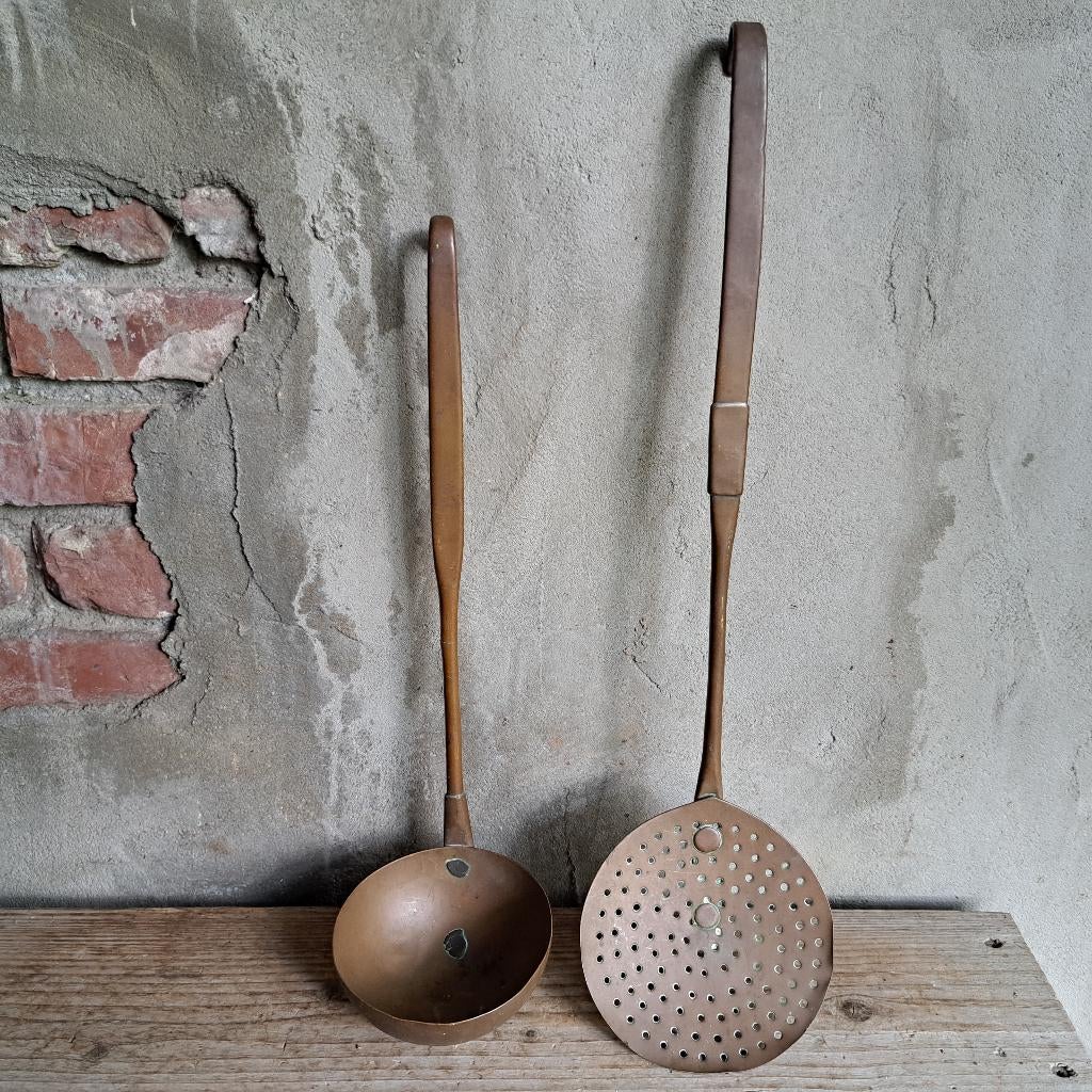 Oude brocante koperen schuimspaan soeplepel *Etage3*, Gebruikt, ., Ophalen of Verzenden, .