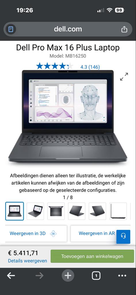 Dell Pro Max Plus MB16250 - Zo goed als nieuw!, Computers en Software, Windows Laptops, Zo goed als nieuw, 16 inch, SSD, 4 Ghz of meer