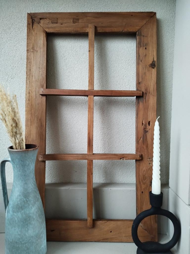 Sober Landelijk Ruitjes Raam Kozijn Wand paneel 41x71cm, Ophalen of Verzenden, Gebruikt