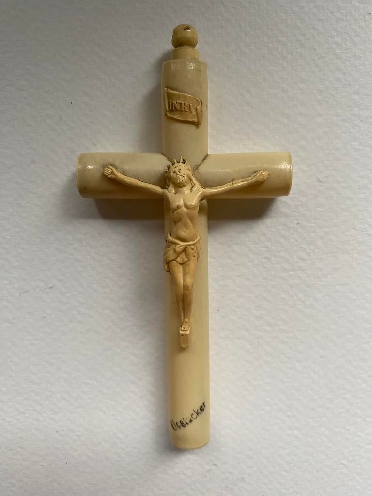 Antiek oud celluloid kruisje, 11 x 5,3 cm, Antiek en Kunst, Antiek | Religie, Ophalen of Verzenden