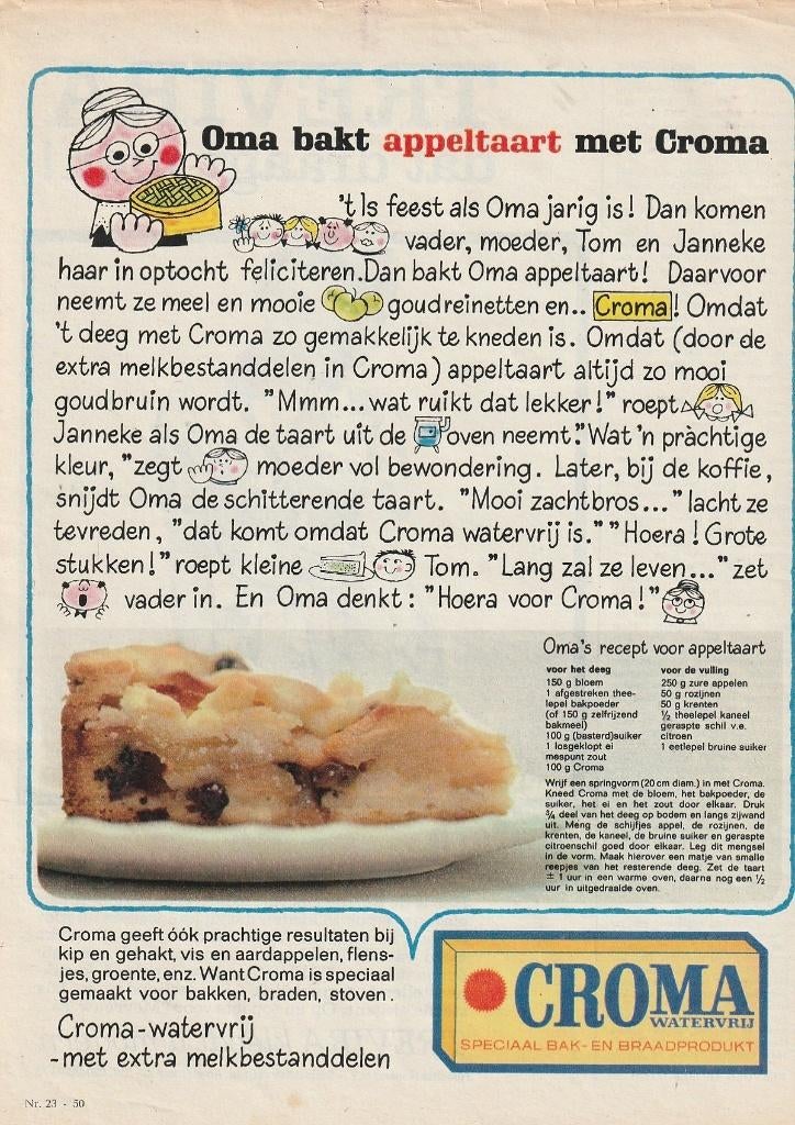 Retro reclame 1966 Croma oma bakt appeltaart recept, Verzamelen, Verzenden, Overige typen