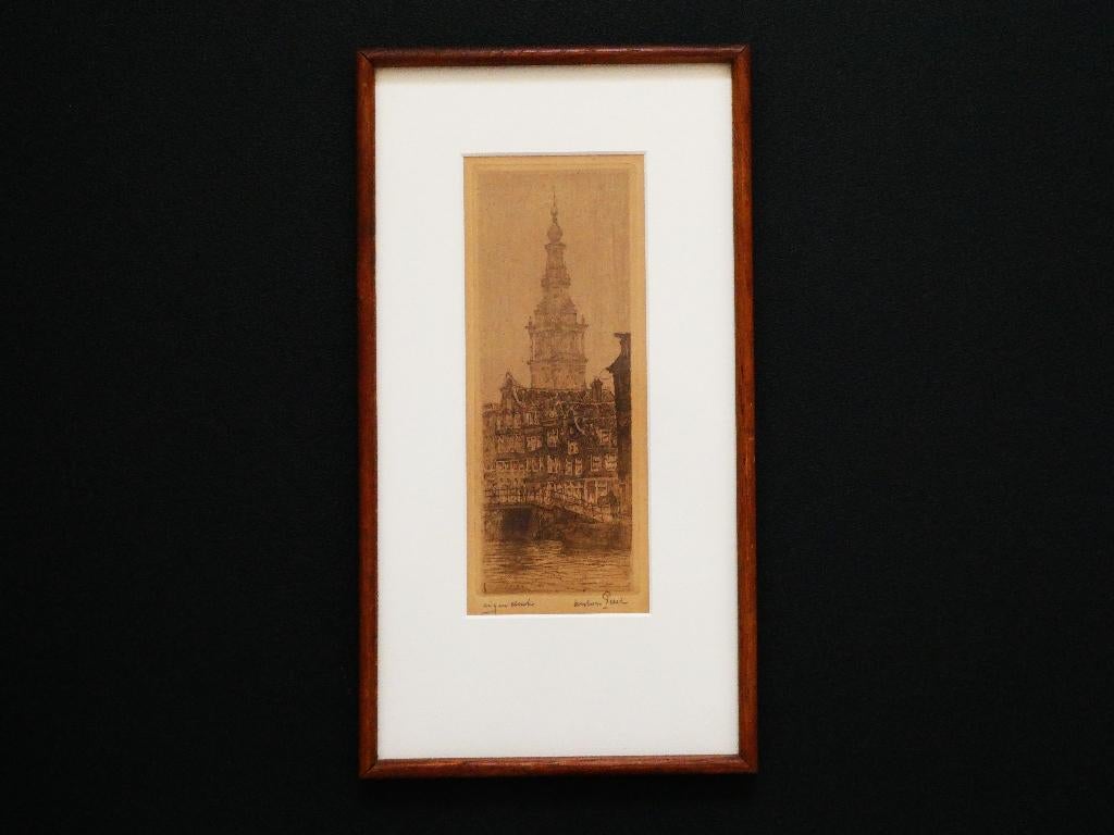 Originele ets Anton Pieck Zuiderkerktoren Amsterdam Gesign., Ophalen of Verzenden