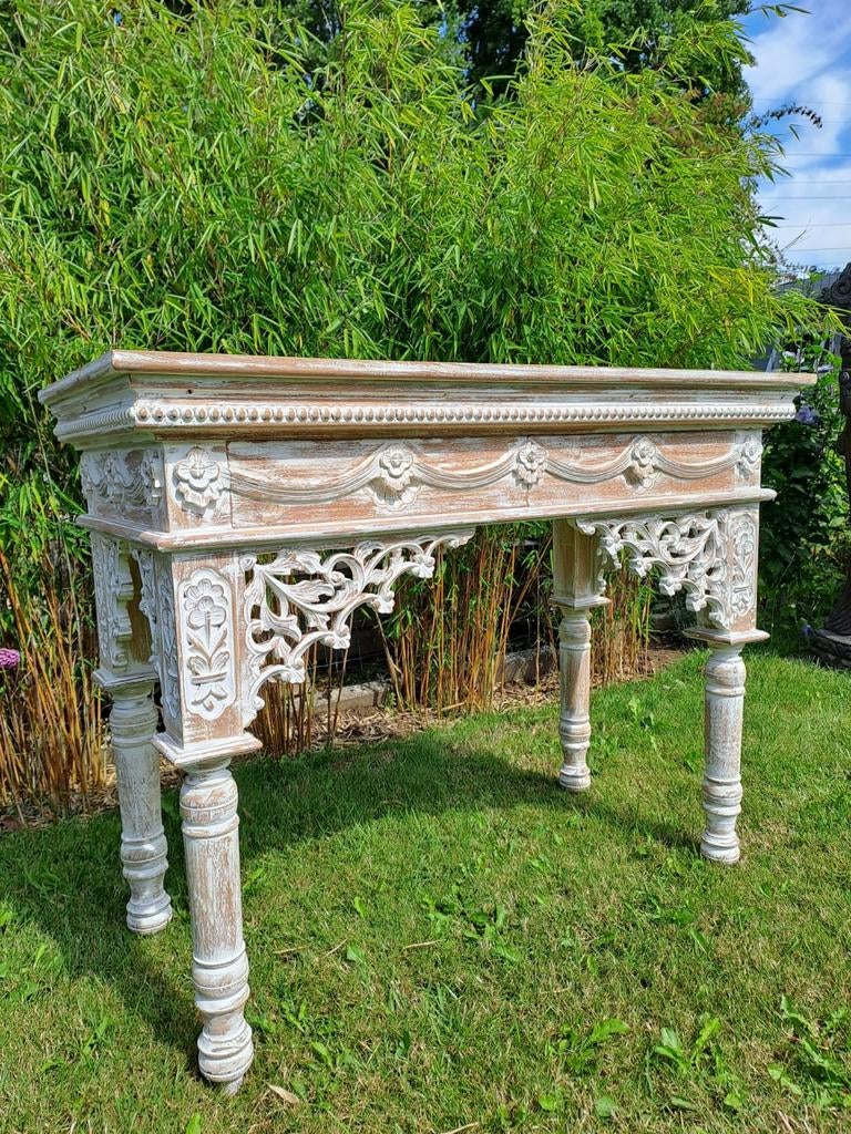 Sidetable romantico - houtsnijwerk, Ophalen, 100 tot 150 cm, Www.ibizasfeer.nl, Info@ibizasfeer.nl