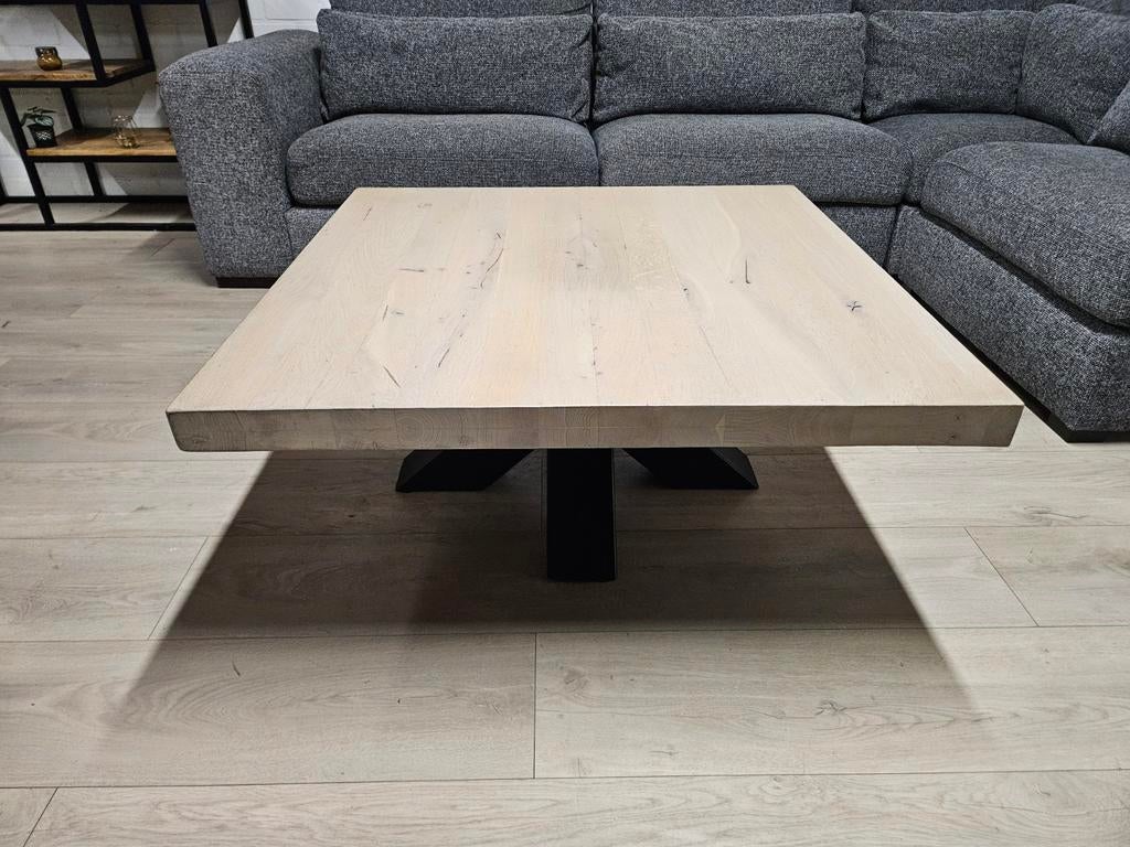 Salontafel Massief Eikenhout Whitewash | GRATIS LEVERING, 100 tot 150 cm, Eikenhout, Minder dan 50 cm, Rechthoekig