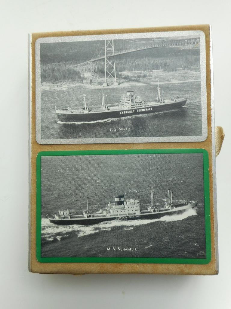 Kartonnen doosje 2 sets oude speelkaarten. Maritiem thema., Ophalen, Gebruikt, Speelkaart(en)