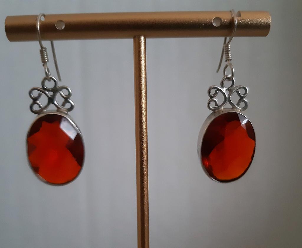 925 zilveren oorbellen met granaat, Hangers, Verzenden, Nieuw, Met edelsteen