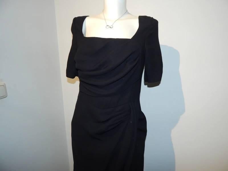 Hunza chique jurk vierkante hals draperie look mooi M, Kleding | Dames, Maat 38/40 (M), Verzenden, Zwart, Zo goed als nieuw