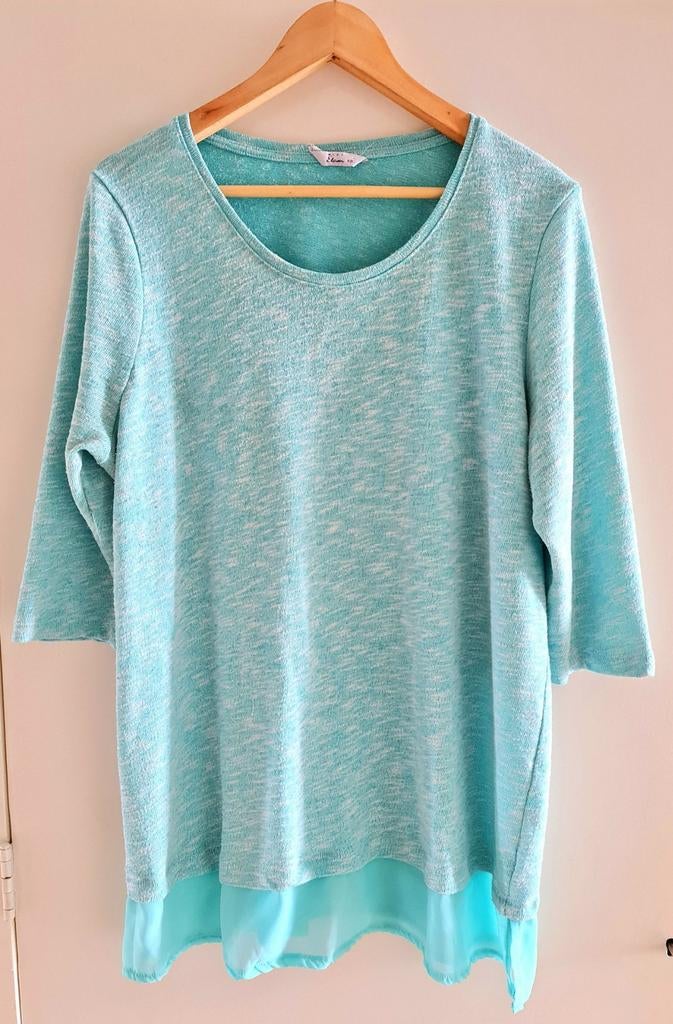 Turquoise truitje met 3/4 mouwen 48, Kleding | Dames, Grote Maten, Gedragen, Shirt of Top, Blauw, Ophalen of Verzenden
