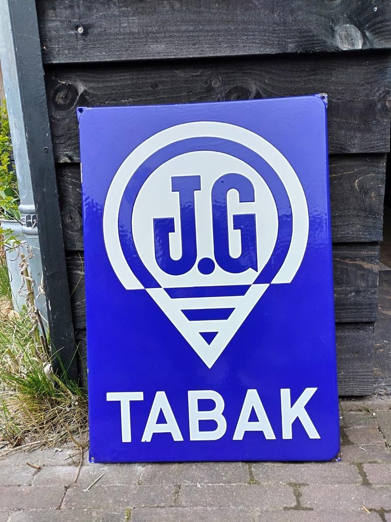 Emaille reclamebord JG tabak, Ophalen of Verzenden, Gebruikt, Reclamebord