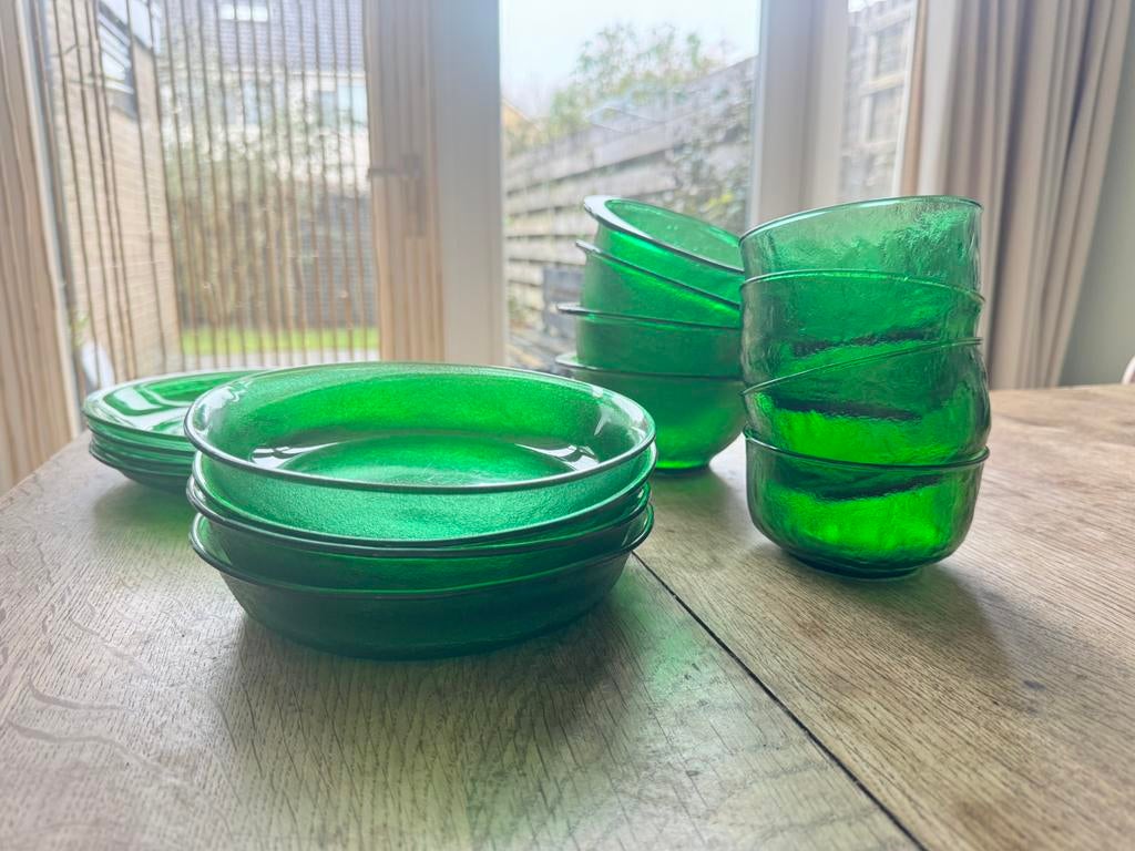 Vintage Arcoroc France Sierra groen - 16 delige set, Ophalen, Gebruikt, Glas, Overige stijlen