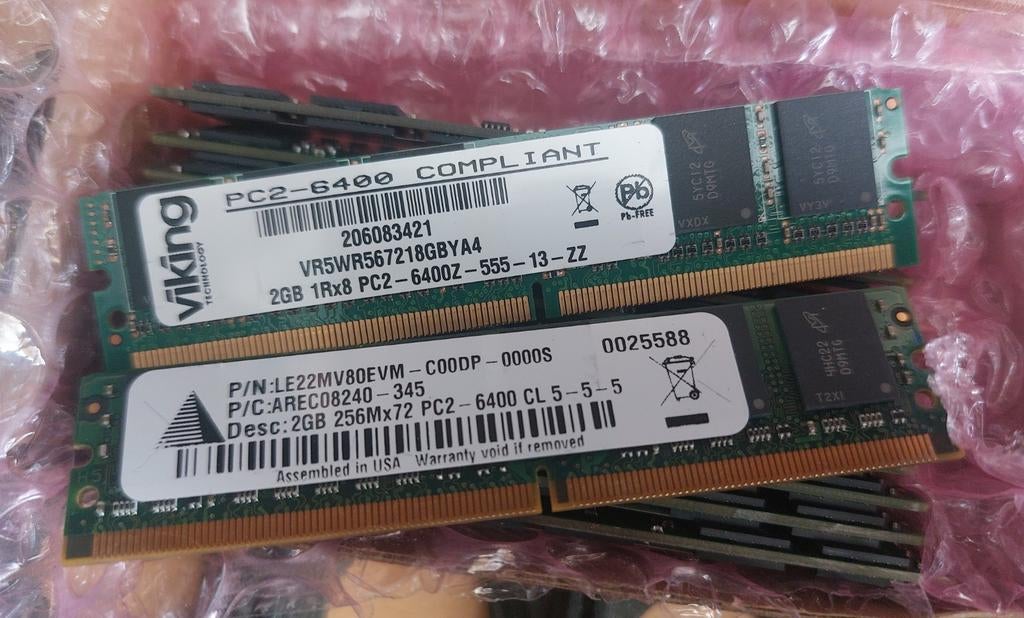 PC2-6400 2GB 2RX8 RAM Geheugen Modules, Gebruikt, Ophalen of Verzenden, DDR2, 2 GB