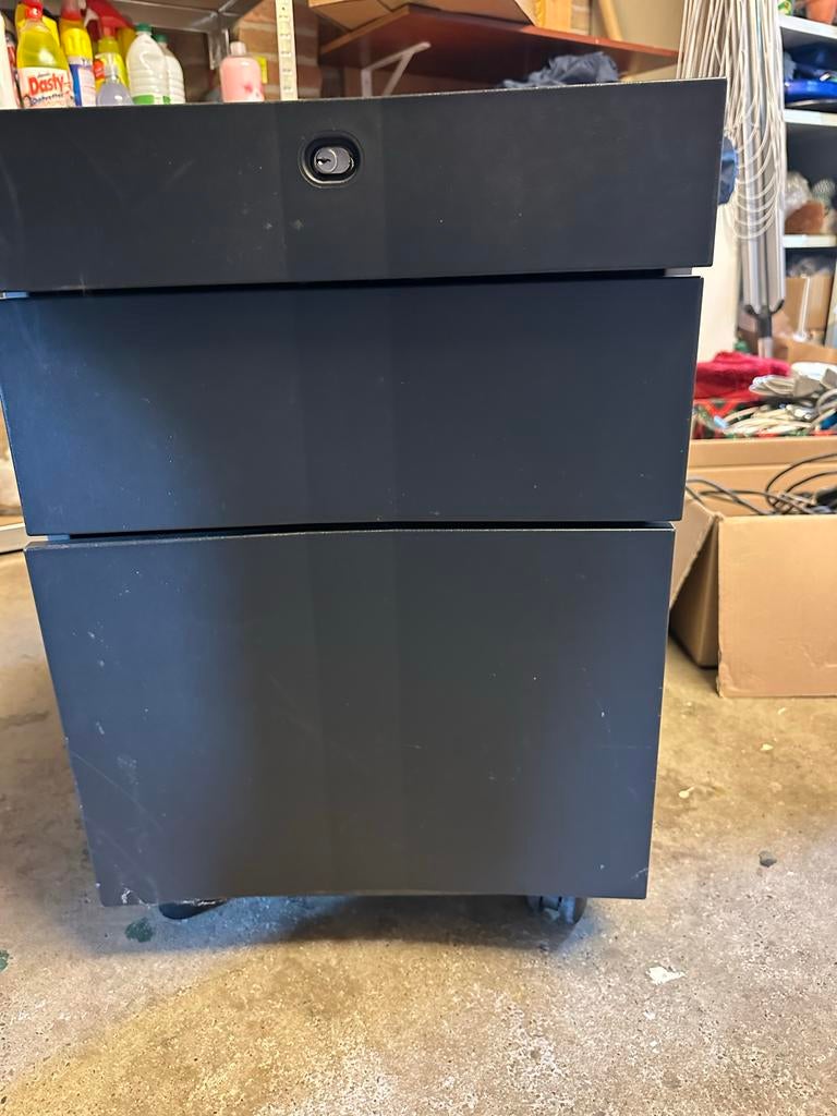 Burokast met 3 laden en slot - Zwart/Grijs, Huis en Inrichting, Gebruikt, 3 of 4 laden, Minder dan 100 cm, Metaal