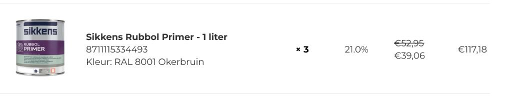 Sikkens rubbol XD high gloss en Primer - RAL 8001, Doe-het-zelf en Verbouw, Verf, Beits en Lak, Geel, Nieuw, Ophalen of Verzenden