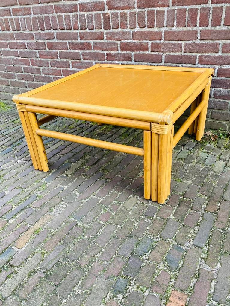 Rotan vierkante salontafel , jaren 80, Ophalen, Huis en Inrichting