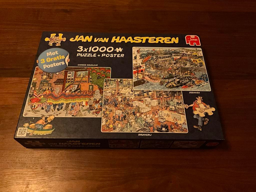 Jan van Haasteren 3x 1000 stukjes puzzel + 3 posters, Ophalen of Verzenden, 500 t/m 1500 stukjes, Zo goed als nieuw, Legpuzzel