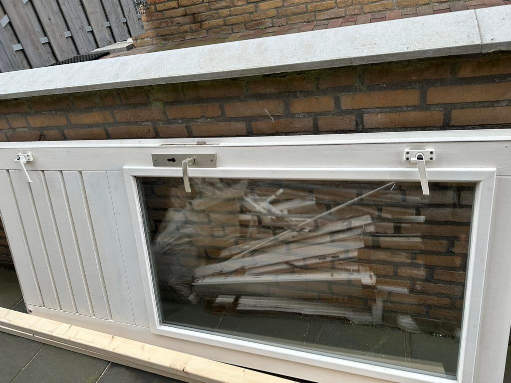 Hardhouten balkondeur wit, Gebruikt, Deurkozijn, Hout, Ophalen