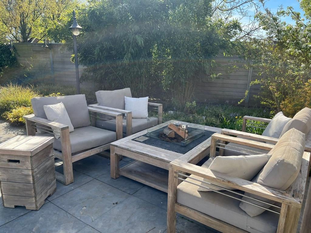 Life tuinset met loungeset en losse stoelen, Tuin en Terras, Ophalen, Gebruikt, Hardhout, 4 zitplaatsen