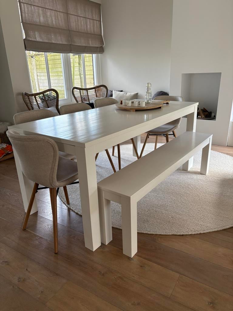 Eettafel 180x85 met bankje 158x29cm, Huis en Inrichting, Ophalen, Gebruikt, 50 tot 100 cm, 150 tot 200 cm