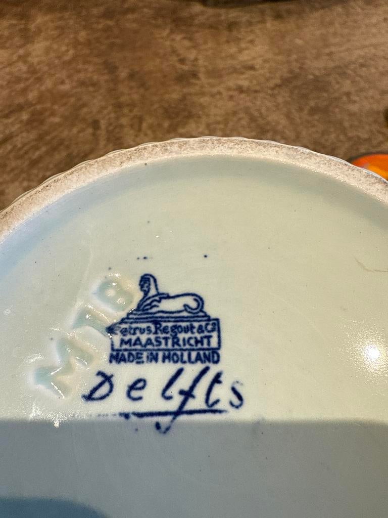 Delftsblauwe bloempot Petrus Regout Maastricht, Gebruikt, Rond, Binnen, Ophalen of Verzenden