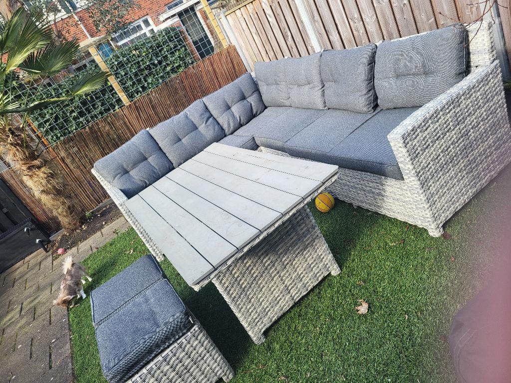 Tuin eet tafel hoekbank met kussen, Ophalen, Kunststof, Bank, Tuinset