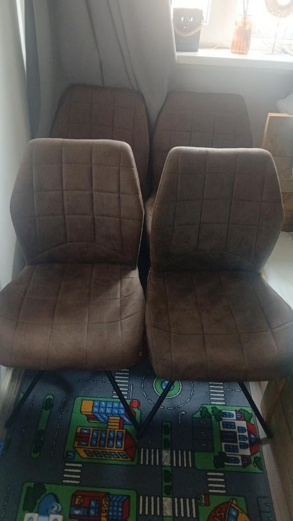 Set van 4 bruine eetkamerstoelen, Gebruikt, Bruin, Ophalen of Verzenden, Vier