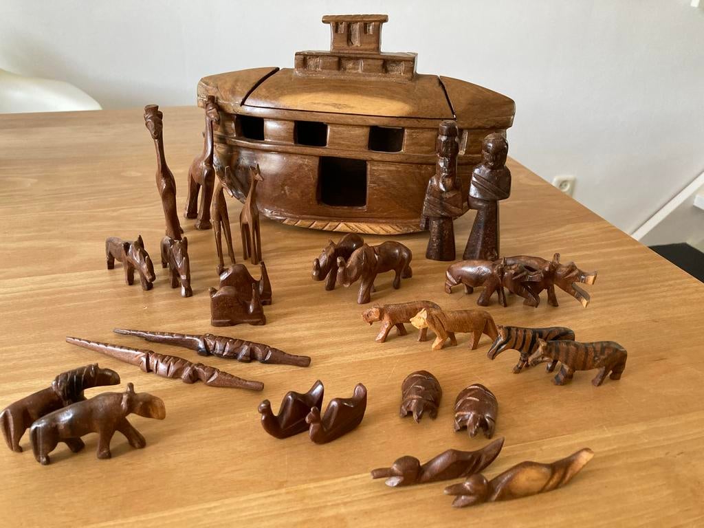 Ark van Noach houtsnijwerk compleet met dieren, Ophalen, Houtsnijwerk, Handgemaakt, 20 - 50 cm