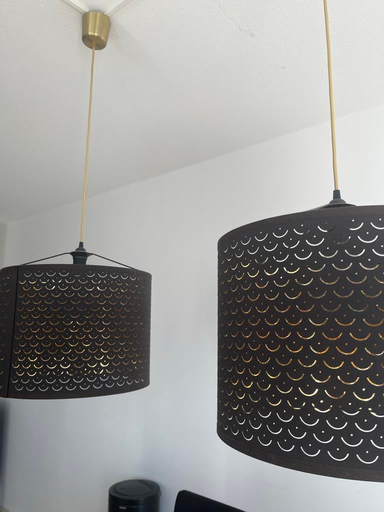 Twee zwarte plafond hanglampen, Ophalen, Gebruikt, Stof, 50 tot 75 cm