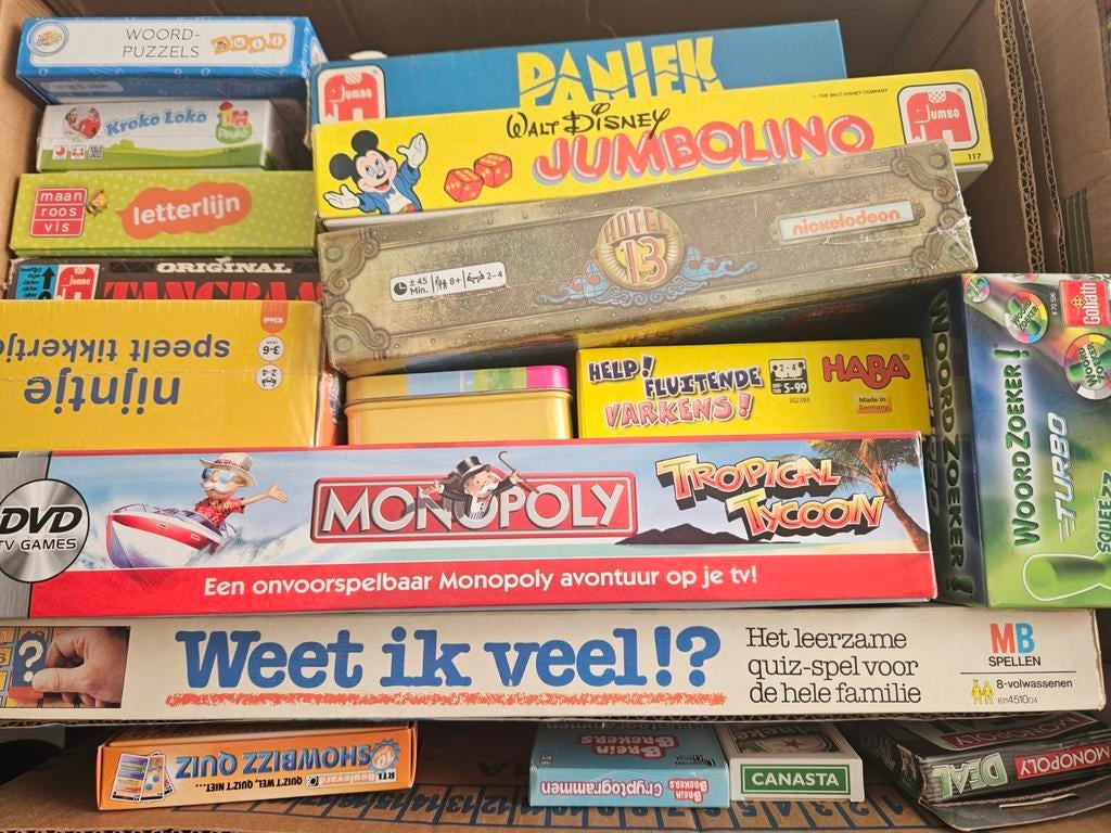Diverse bordspellen en puzzels, Vijf spelers of meer, Ophalen, Gebruikt, Verschillende uitgevers (Jumbo, MB, Goliath, Haba)