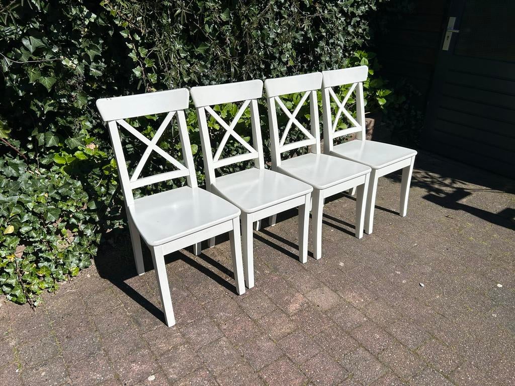 4x IKEA Ingolf stoelen wit, Ophalen, Gebruikt, Wit, Vier