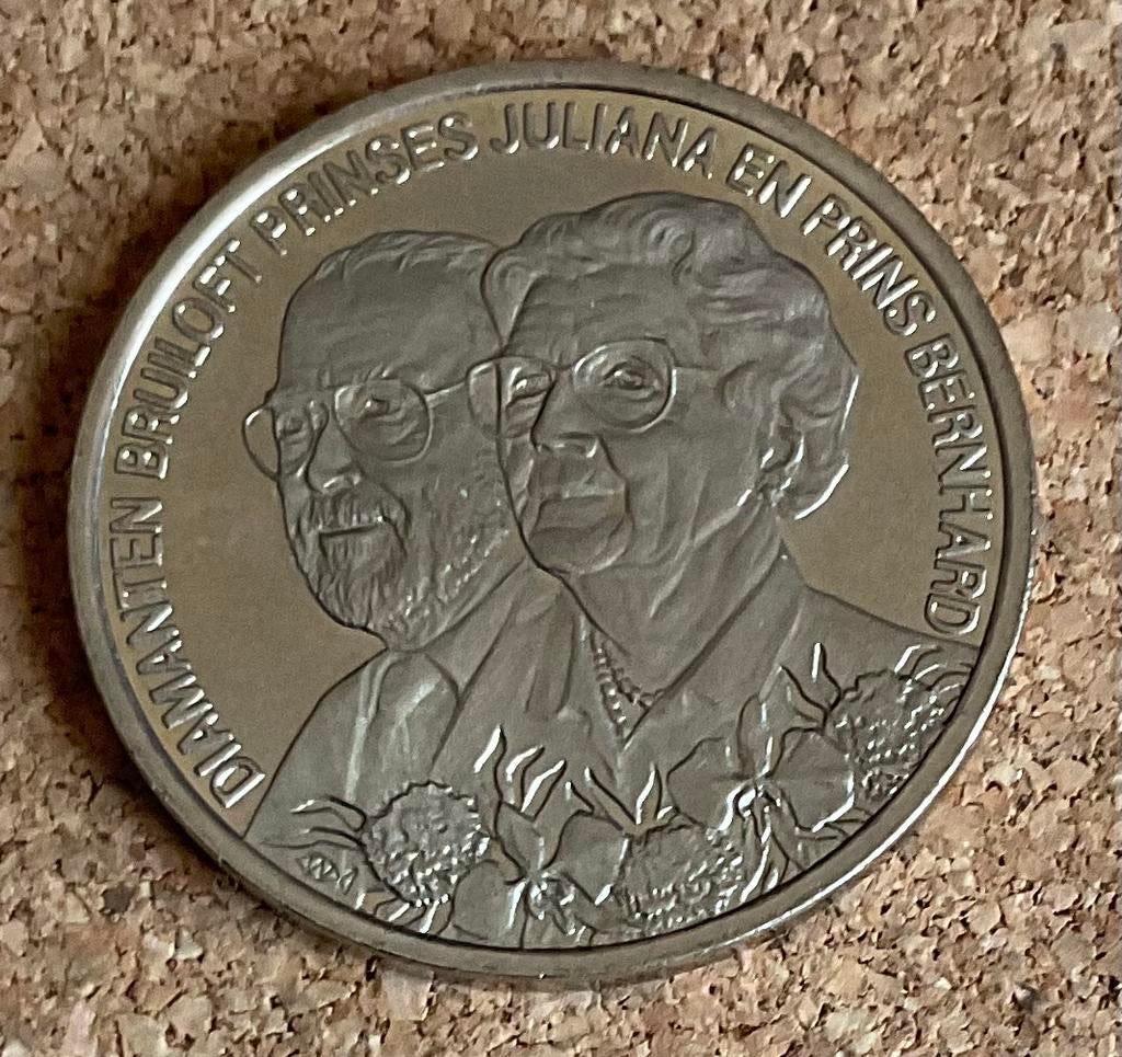 Penning Diamanten Bruiloft Prinses Juliana en Prins Bernhard, Postzegels en Munten, Ophalen of Verzenden, Overige materialen, Nederland