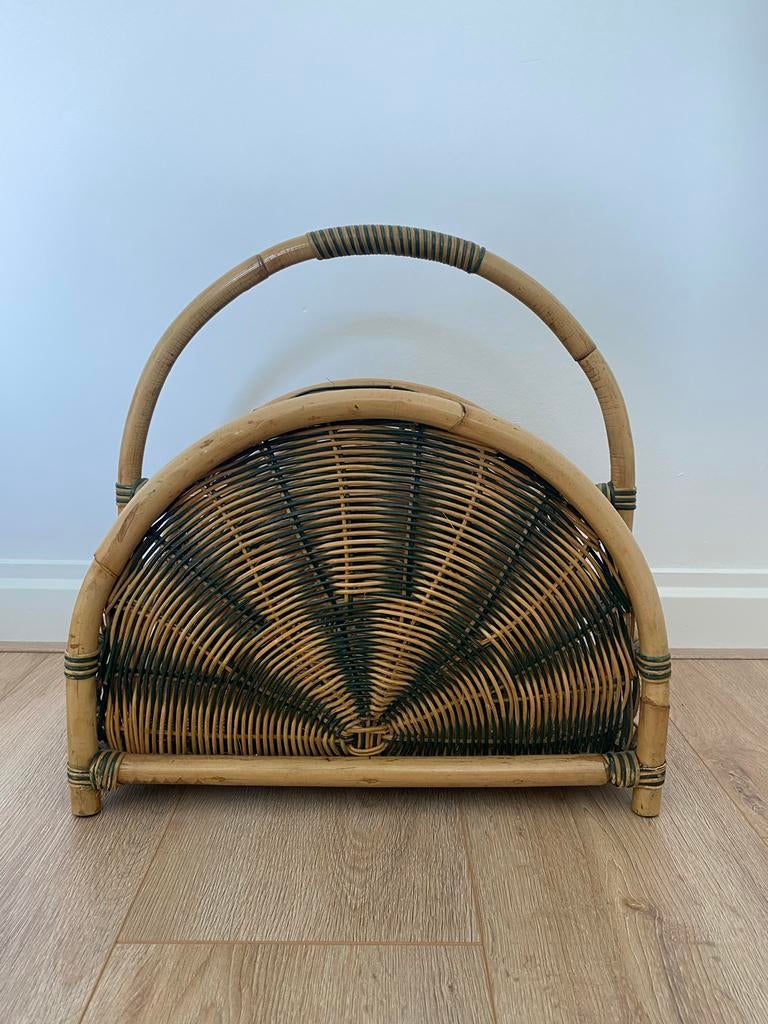 Vintage Rotan Lectuurbak - Tijdschriftenrek, Huis en Inrichting, Woonaccessoires | Krantenbakken en Lectuurbakken, Ophalen, Gebruikt