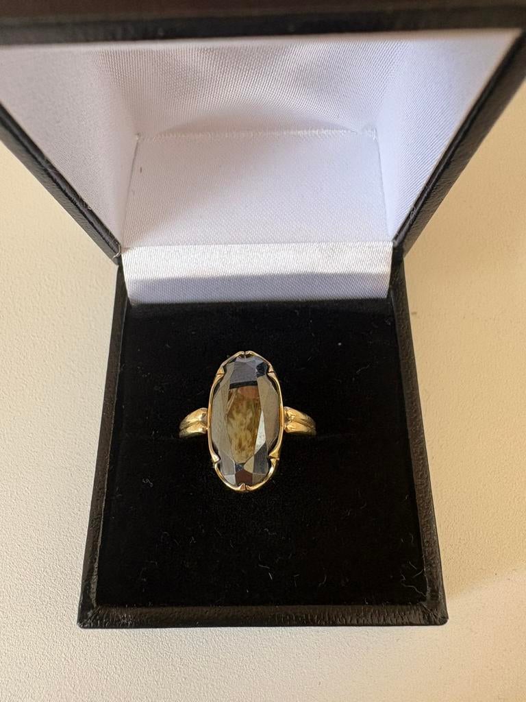 14 karaat gouden ring met Hematiet, Sieraden, Tassen en Uiterlijk, Ringen, Ophalen of Verzenden, Dame, Goud, Kleiner dan 17