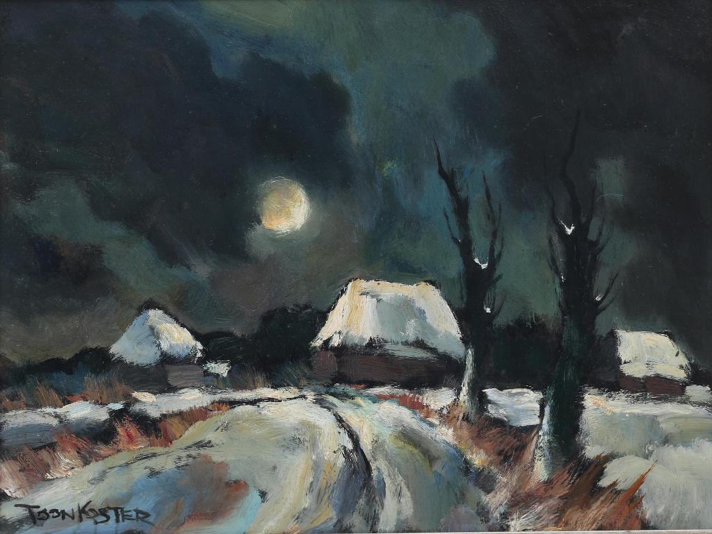 Toon Koster(1913)Olieverf Board "Landschap in Maanlicht" Ges, Ophalen of Verzenden