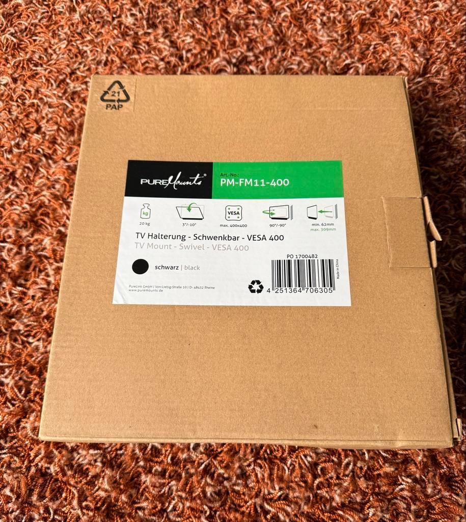 PureMounts TV Ophangsysteem - Zwart, VESA 400, Draaibaar, Audio, Tv en Foto, Ophalen of Verzenden, Nieuw