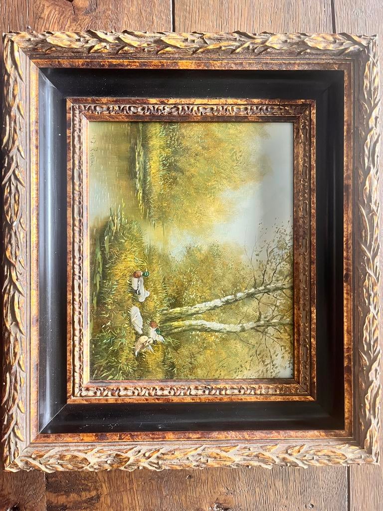 Schilderij Roesingh met decoratieve lijst - Eenden aan de w, Ophalen of Verzenden