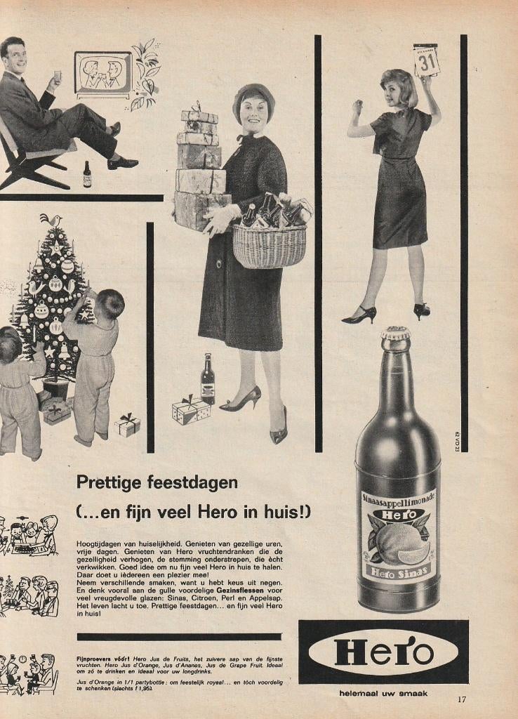 retro reclame 1962 Hero sinas frisdrank bij de kerstboom, Verzamelen, Verzenden, Overige typen