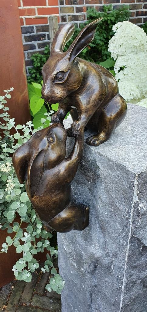 HELPENDE HAZEN / Bronzen tuinbeeld, Dierenbeeld, Nieuw, Info@huisentuindecoratiemarie.nl, Huis en tuin decoratie marie