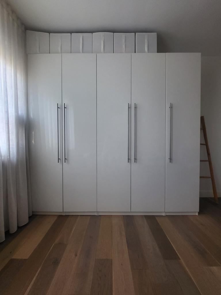 IKEA Pax Kastdeuren, hoogglans wit, 5 stuks, 229x50, Gebruikt, 200 cm of meer, Minder dan 25 cm, Overige houtsoorten