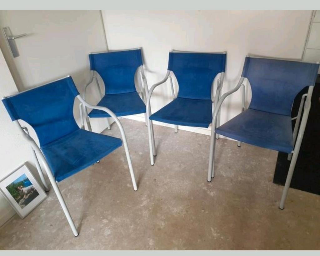 Bontempi Casa made in Italy 4 stoelen, goede gebruikte staat, Huis en Inrichting, Stoelen, Ophalen, Gebruikt, Blauw, Contemporary