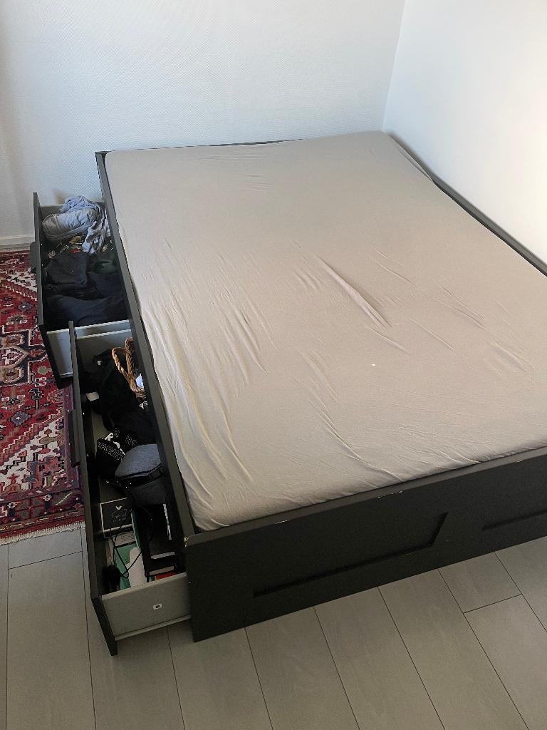 Ikea bed met 4 lades 140x200 inclusief lattenbodem, Huis en Inrichting, Slaapkamer | Bedden, Ophalen, Gebruikt, Zwart, Tweepersoons