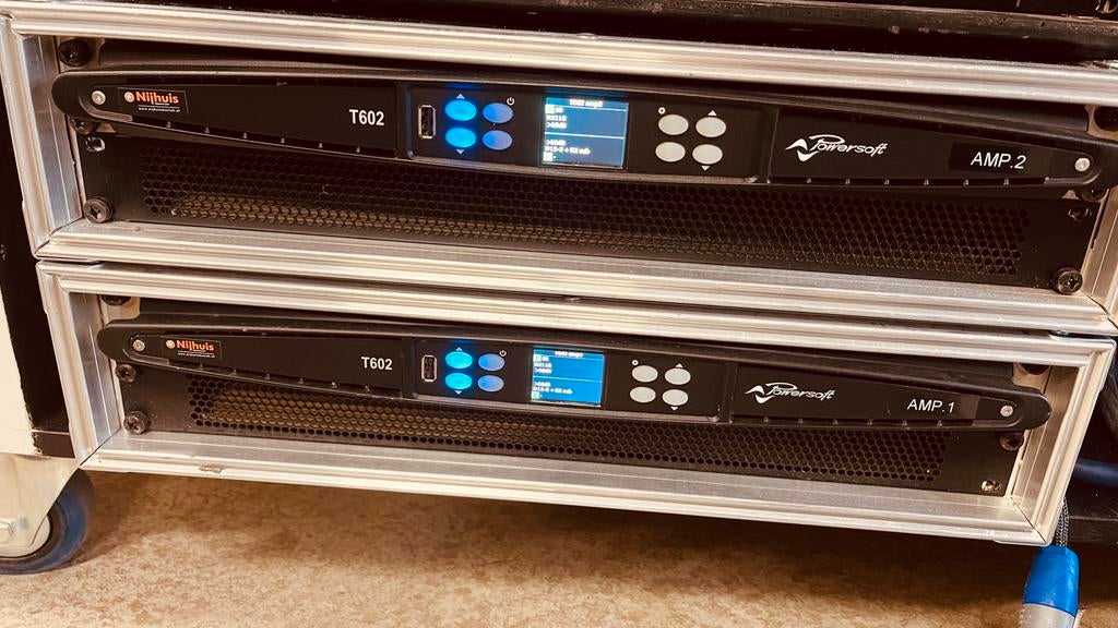 2x powersoft T602 met dante, Ophalen of Verzenden, Zo goed als nieuw, 1000 watt of meer