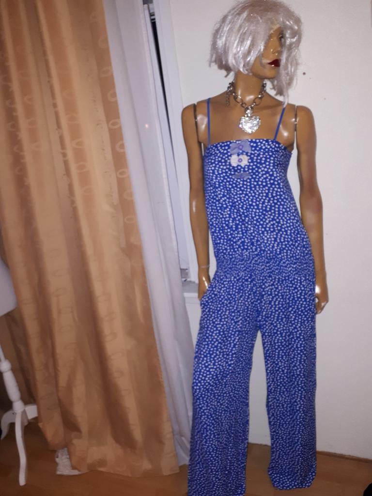 Blauwe jumpsuit met witte stippen mixray forever maat M zgan, Maat 38/40 (M), Blauw, Mixray forever, Ophalen of Verzenden