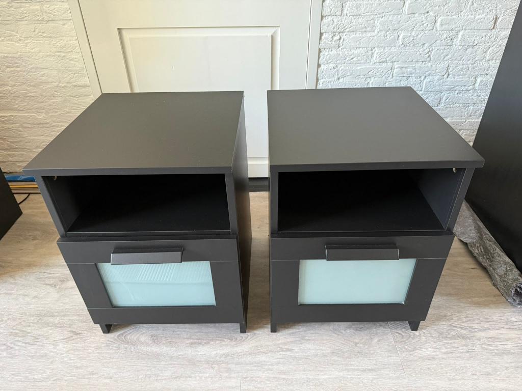2 x BRIMNES, Nachtkastje, zwart, 39x41x53 cm, Ophalen, Gebruikt, Minder dan 45 cm, Minder dan 55 cm