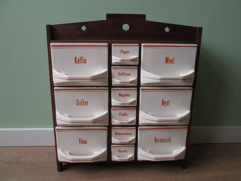 Houten Kruidenrek Keukenrek en Aardewerk Bakken Art Deco, Antiek en Kunst, Ophalen