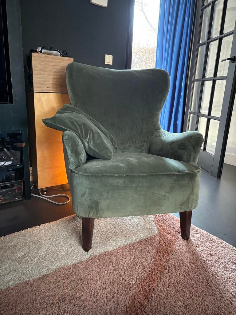 Artifort Dames Fauteuil - Groen Velours, Huis en Inrichting, Fauteuils, Ophalen, Gebruikt, Minder dan 75 cm, Stof