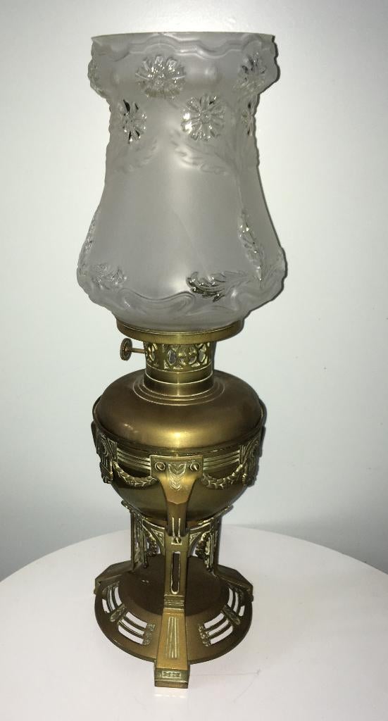 Art deco petroleumlamp tafellamp, Ophalen of Verzenden
